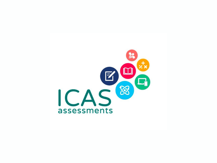 ICAS assessments logo 6 different coloured circles of different sizes